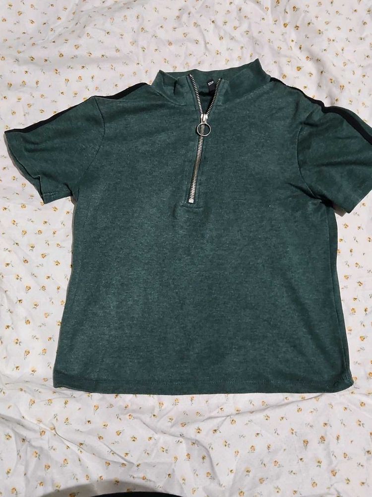 Green Zip-Up Top