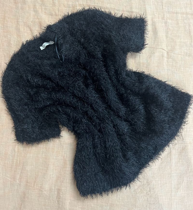 Fuzzy Black Zara Knit Top