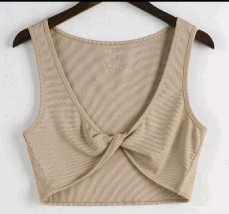 Beige Twist Front Tank Top