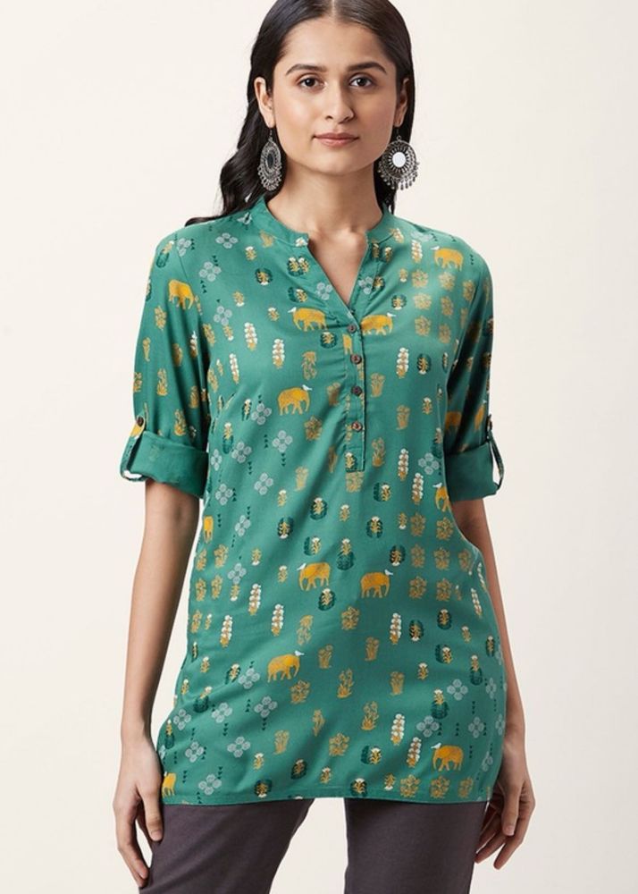 Pantaloons Green Printed Short Kurti