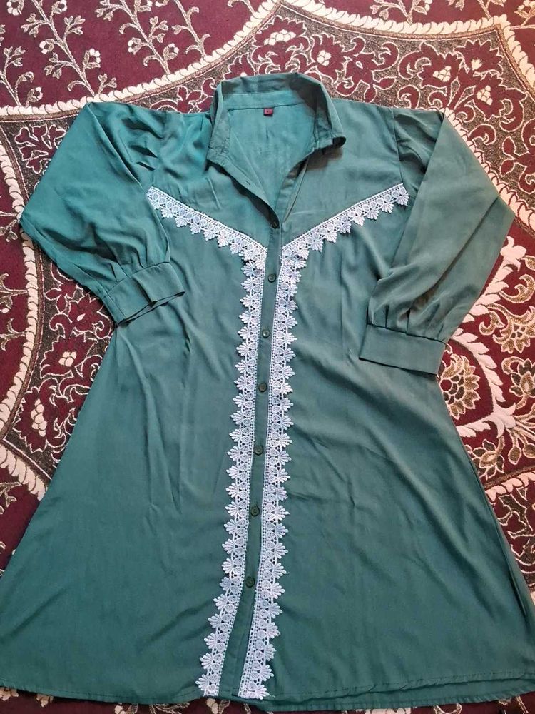 Elegant Green Kurti With Lace In Size XL