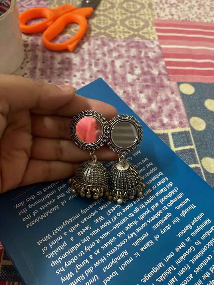 Oxidised Mirror Jhumka