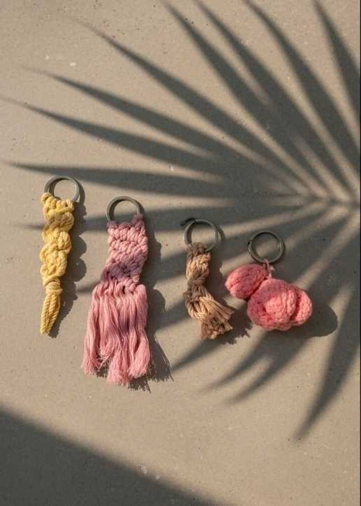 4 Macrame and tulip Keychain Set