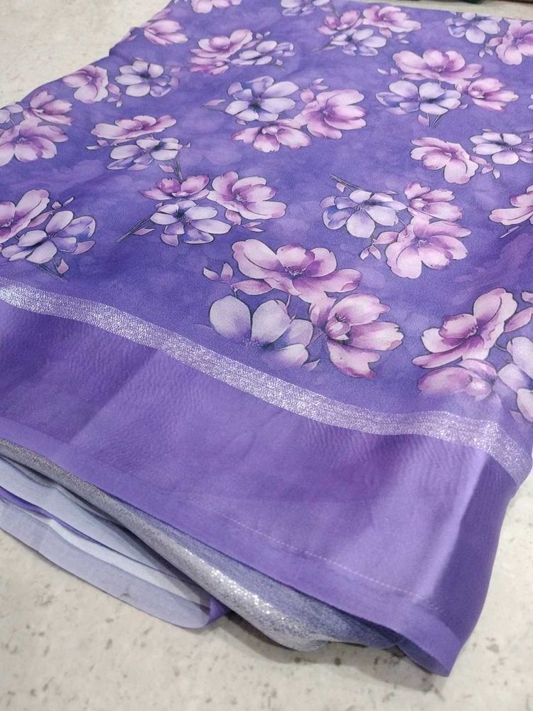 Floral Print Saree - Purple