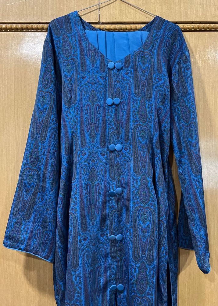 Elegant Blue Semi-Disheen Suit with Dupatta –