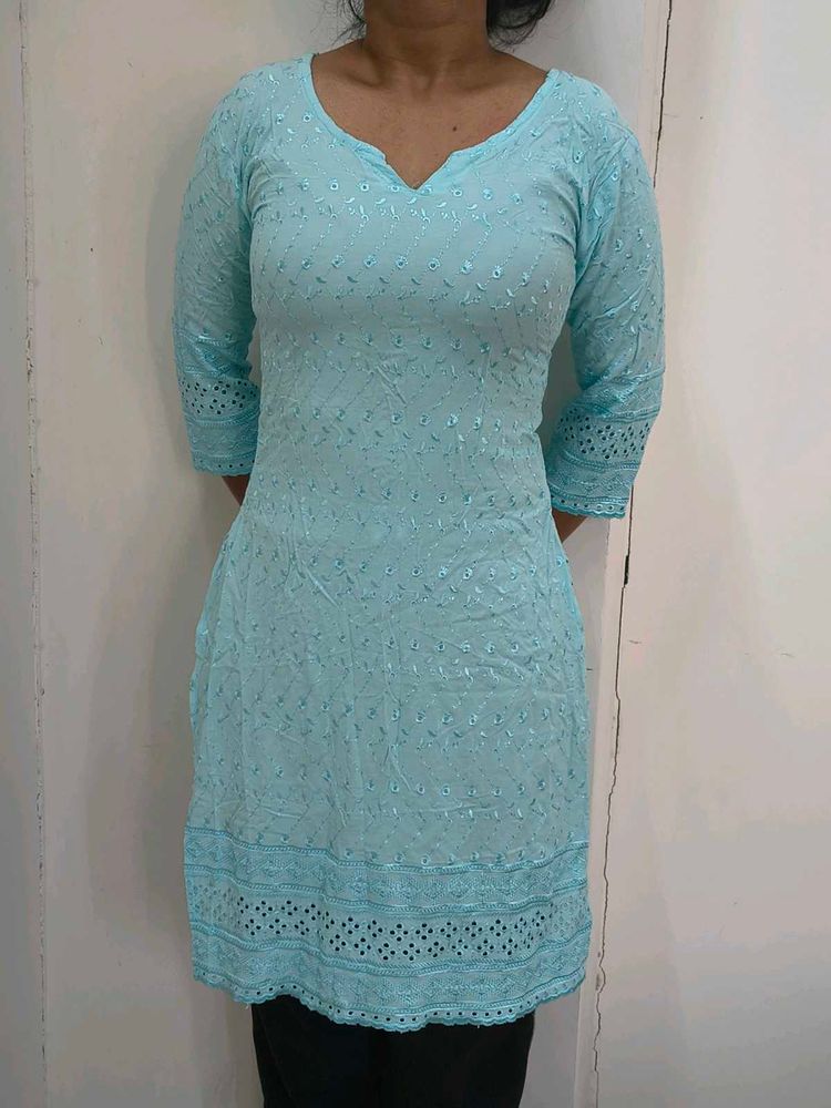Light Blue Embroidered Kurta