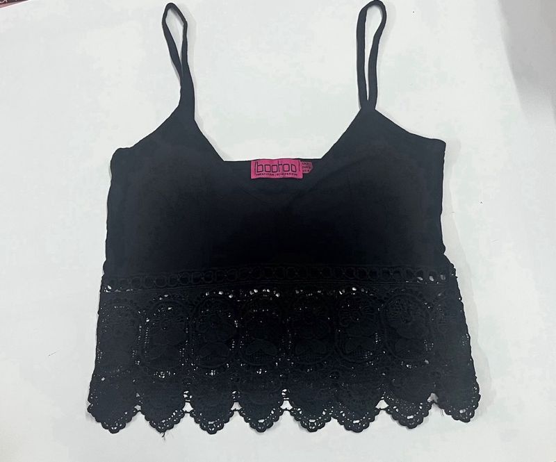 Boohoo Black Lace Trim Cami Top
