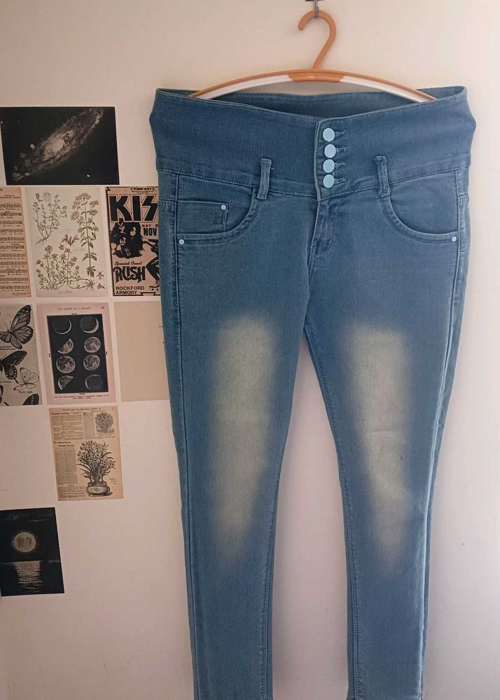 Light Blue White Patch Slim Fit Jeans