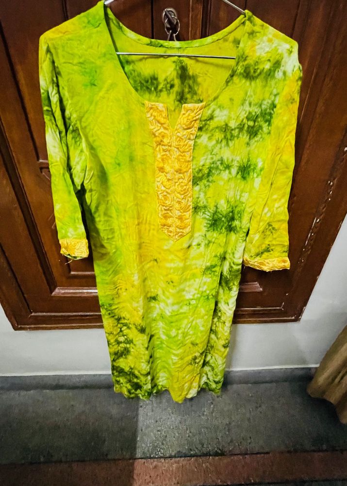 Lime Green Embroidered Kurti
