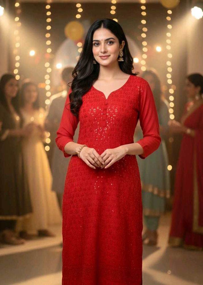 Sequins Red Kurta