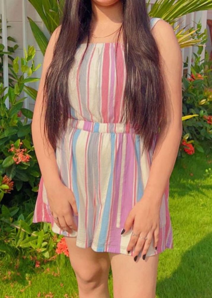 Striped Mini Dress both side pocket