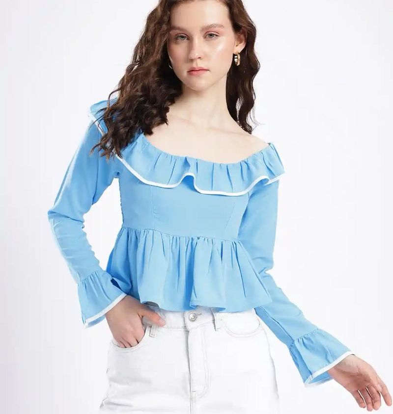 Cute Blue Ruffle Top