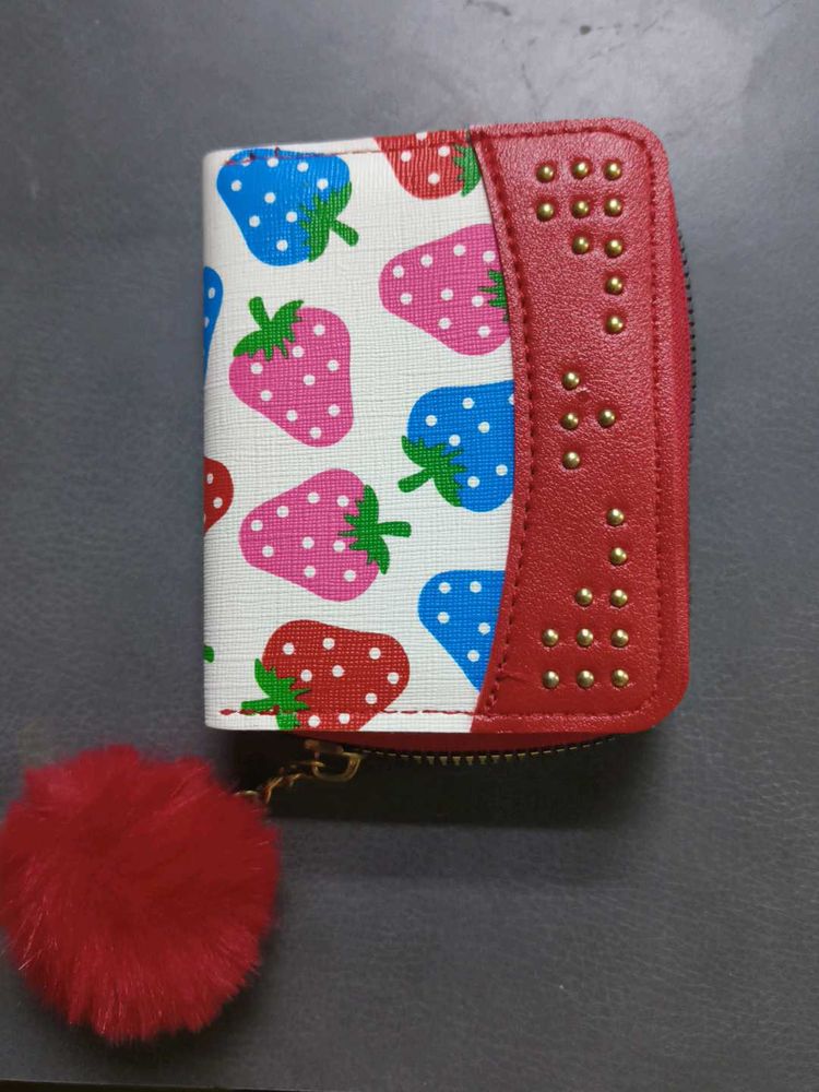 Strawberry Printed Red Wallet
