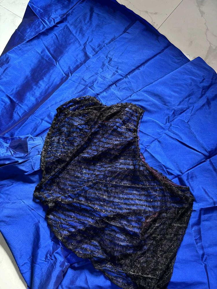 Royal Blue &amp; Black Saree