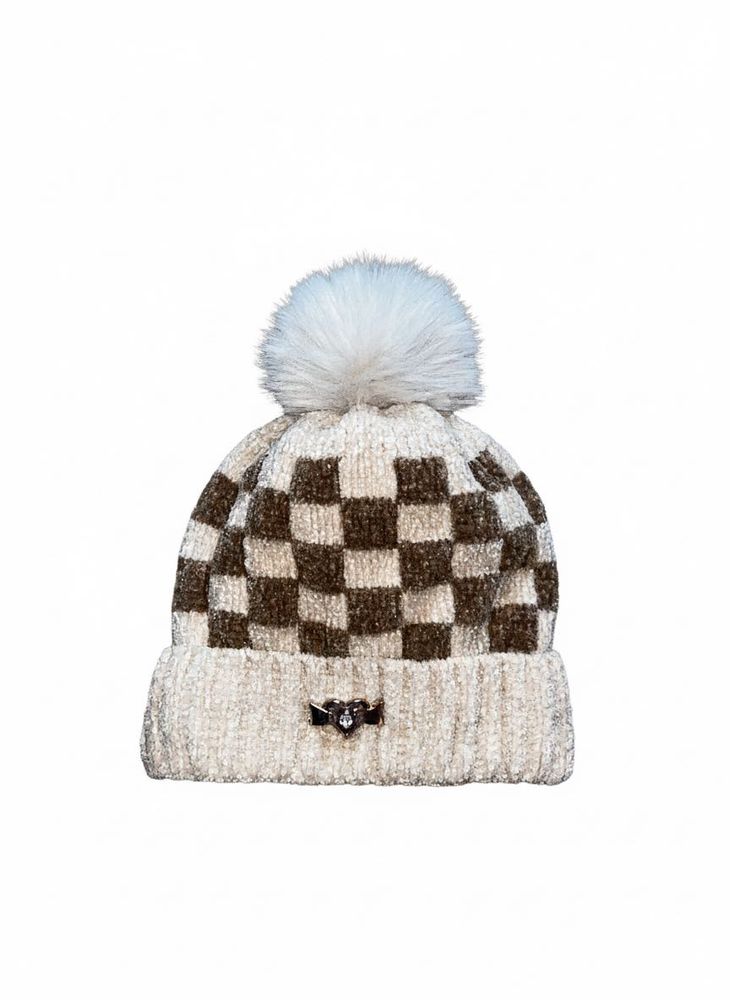 Vintage Checkered Pom Beanie