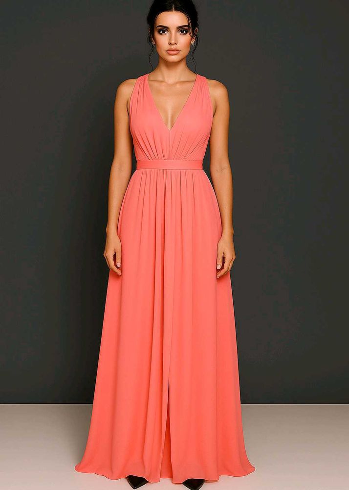 Coral Gown with Slit
