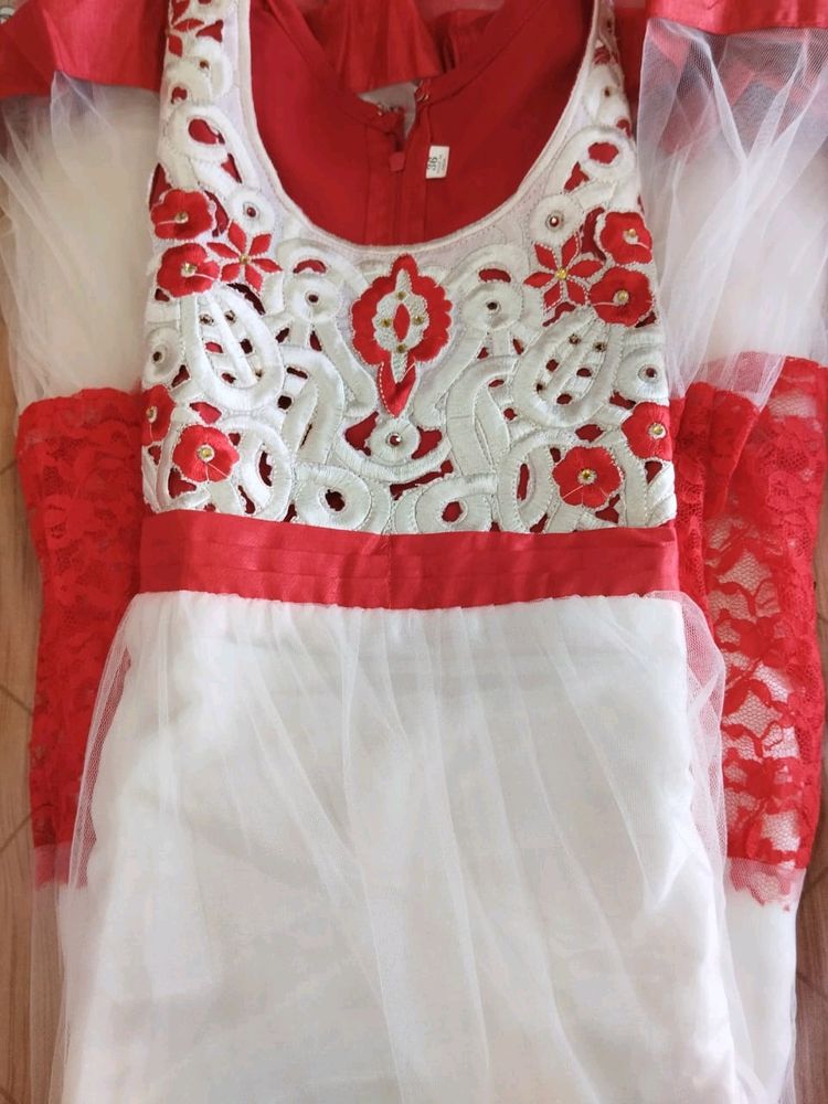 Beautiful Red White Anarkali Dress