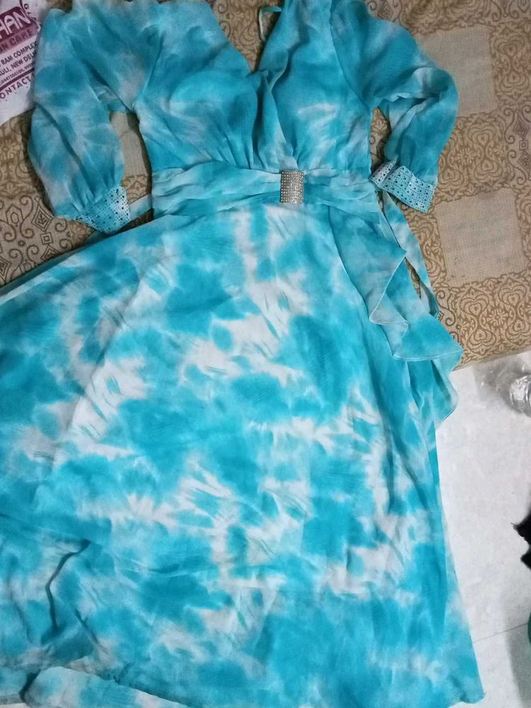 Blue &amp; White Tie-Dye Dress