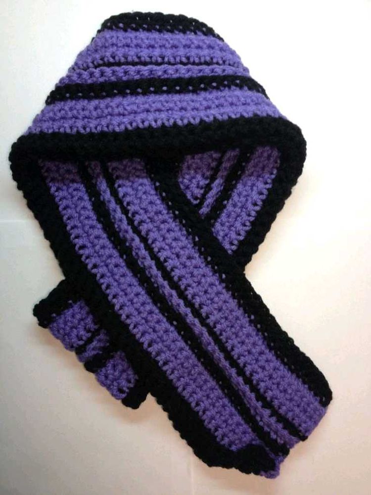 Handmade Hooded Scarf - Purple &amp; Black
