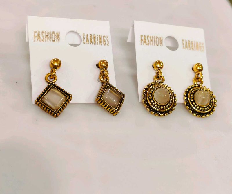 New Fashion Gold Toned Drop Earrings Set Of 2