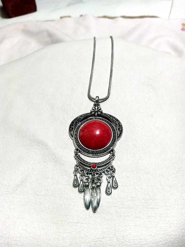 Boho Red Stone Pendant Necklace