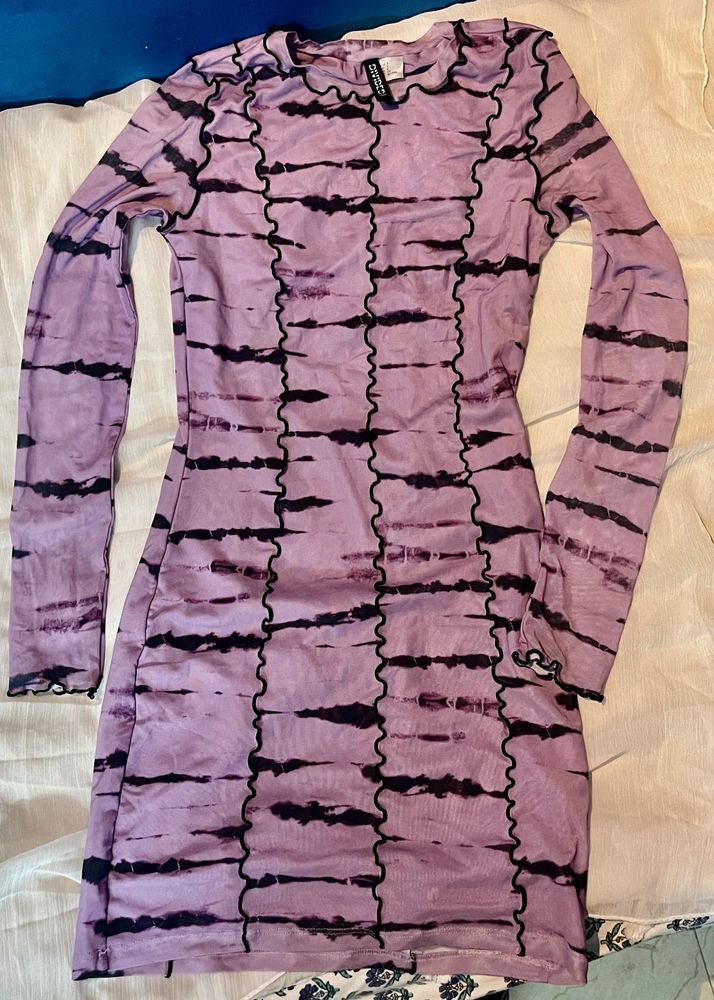 Purple Tie-Dye Bodycon Mesh Dress