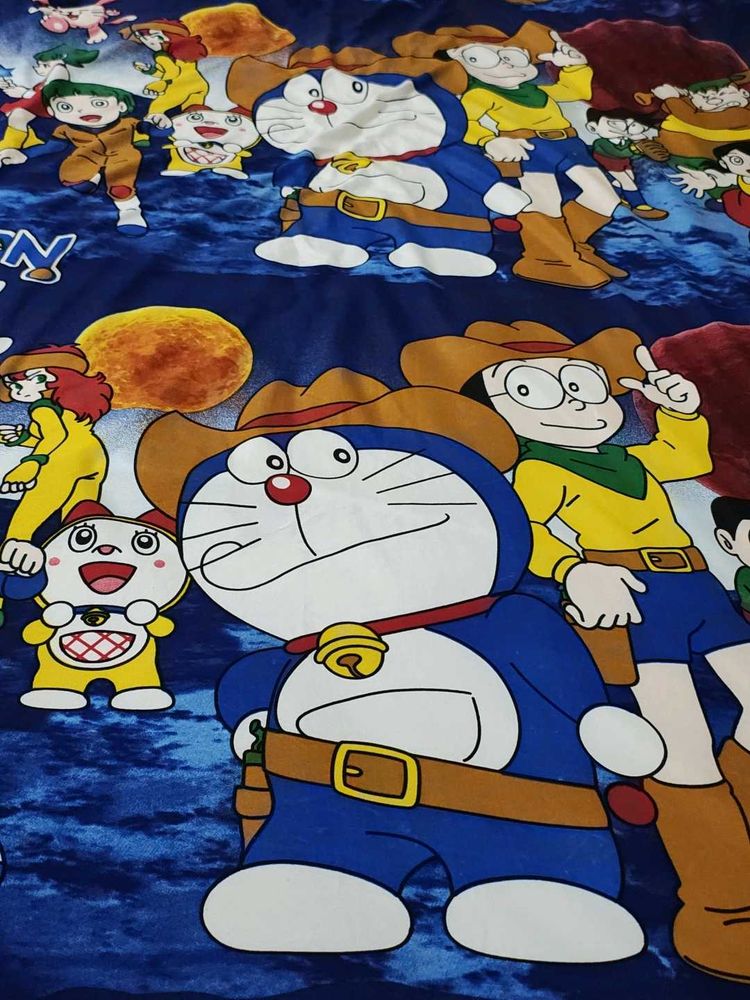 Single Bed Colourful  Doramon Dohar For Kids