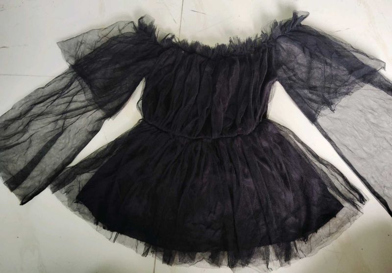 Black Tulle Off-Shoulder Dress