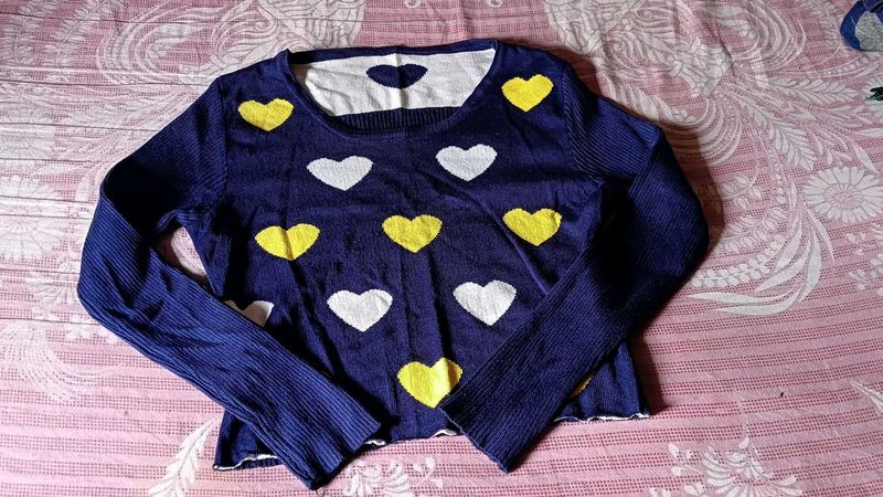 Heart Pattern Knit Sweater