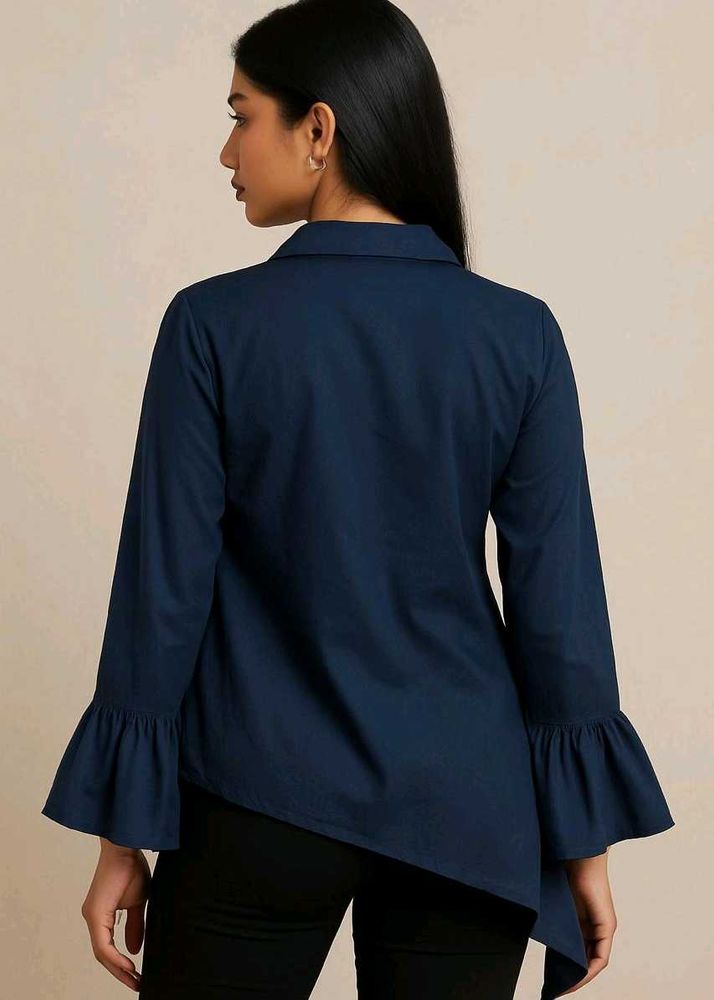 Stylish Navy Blue Flared Sleeve Top | XL