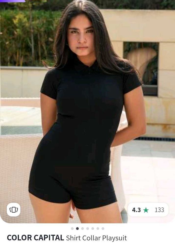 Stretchable Black Bodyfited Playsuit