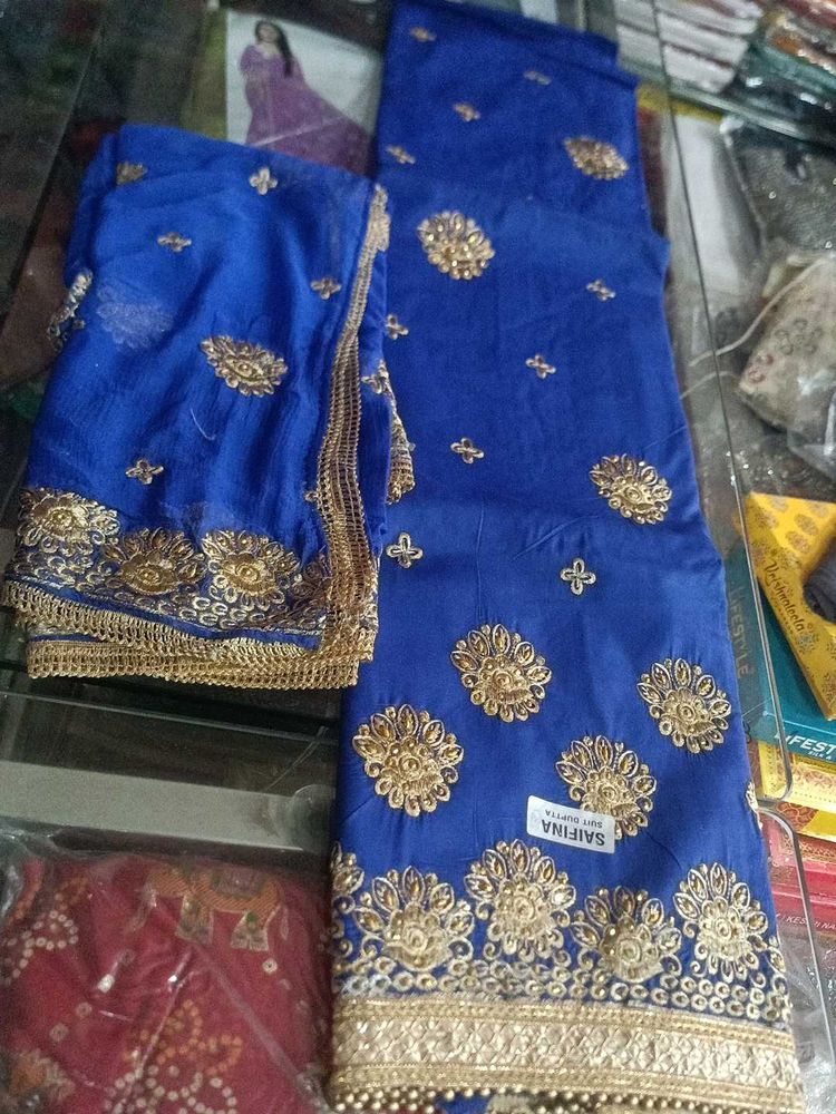 Blue &amp; Gold Embroidered Salwar Suit