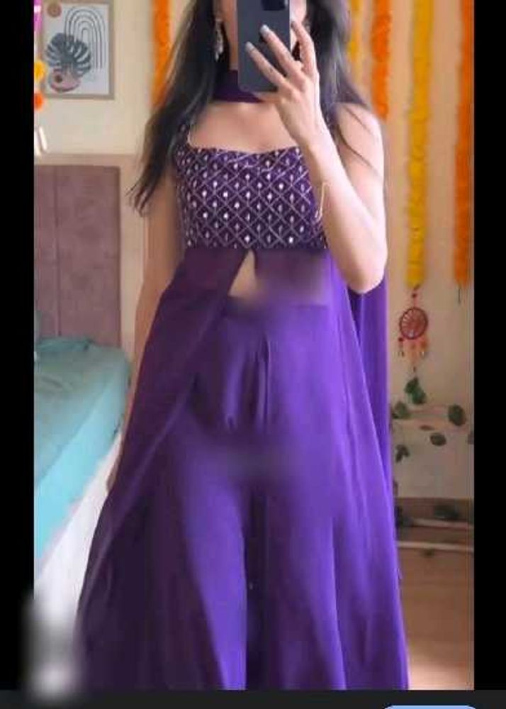 purple Ethnic Kurti palazo Dupatta 3 piece set