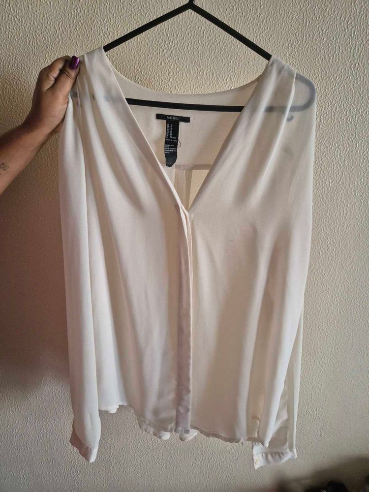 Off White V Neck Blouse (Forever 21)
