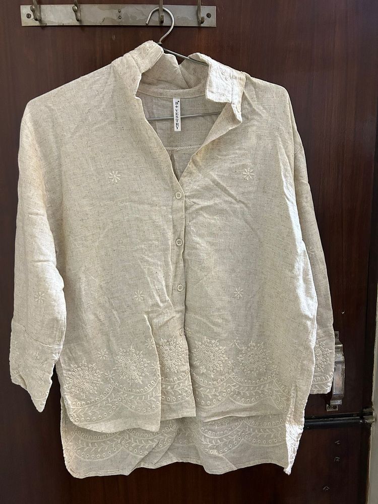 Beige Embroidered Shirt Pants
