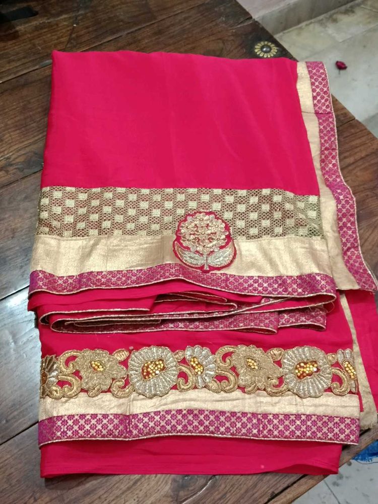 Pink &amp; Gold Embroidered Saree