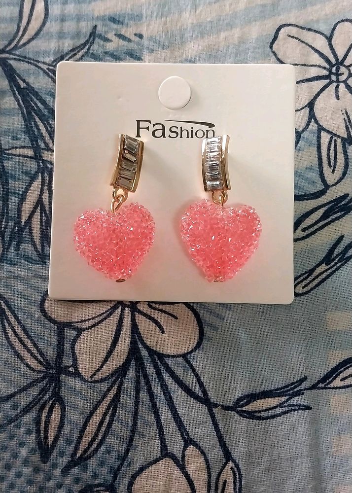 Korean Pink Crystal Drop Earrings