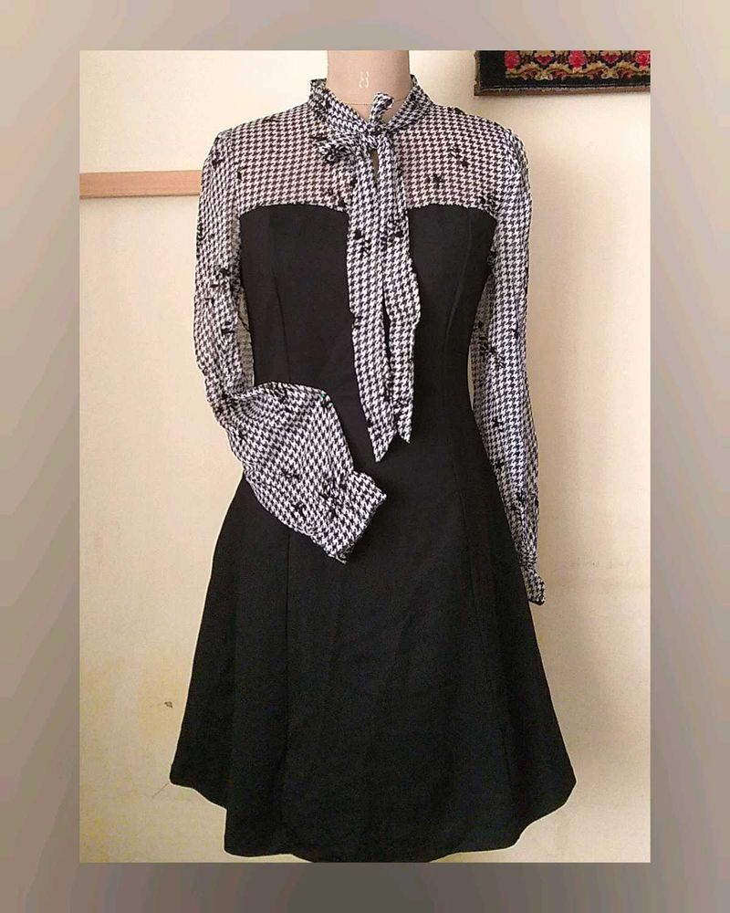 Korean Black Dress With Bow Neck