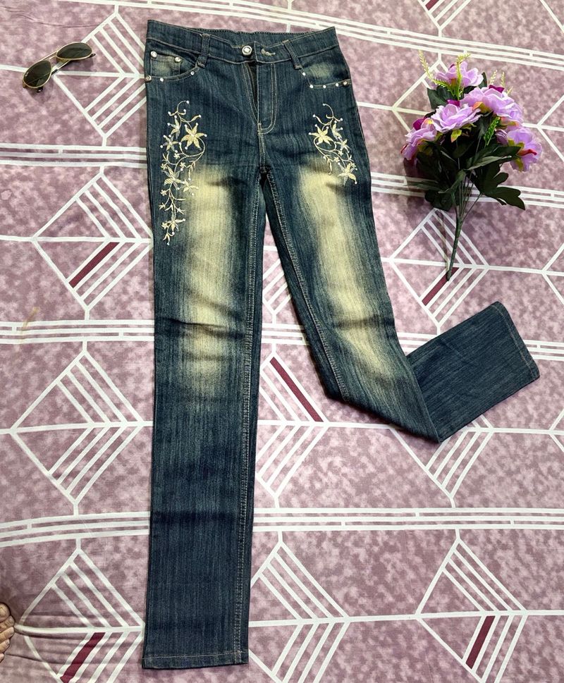 Embroidered Denim Jeans
