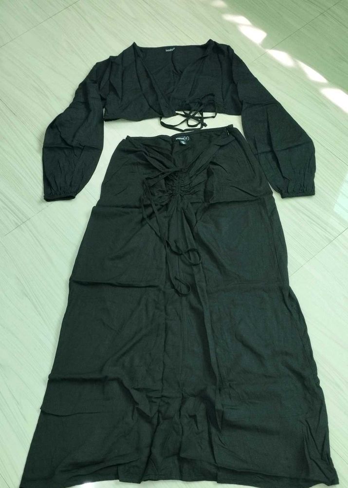 Boohoo Black Crop Top &amp; Skirt Set
