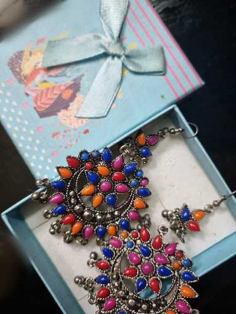 Multicolour Oxidised Statement Earrings