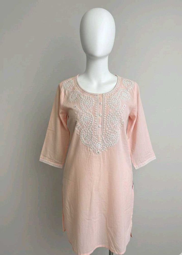 Peach Embroidered Kurti Top