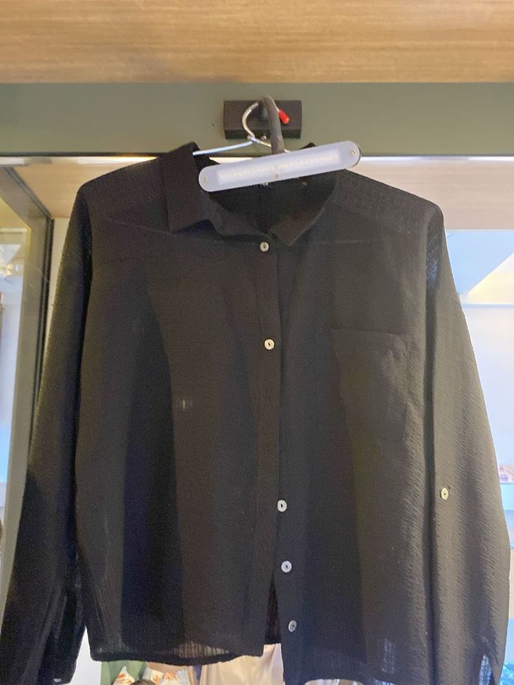 Black Button-Down Top