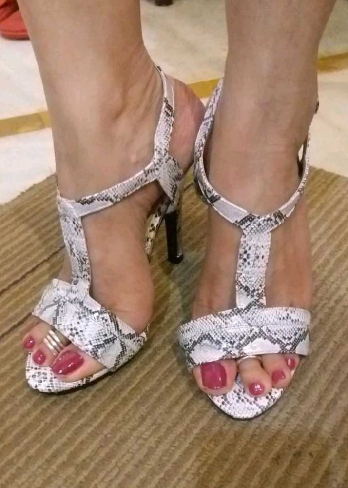 Snake Print 4 Inches High Heel Sandals