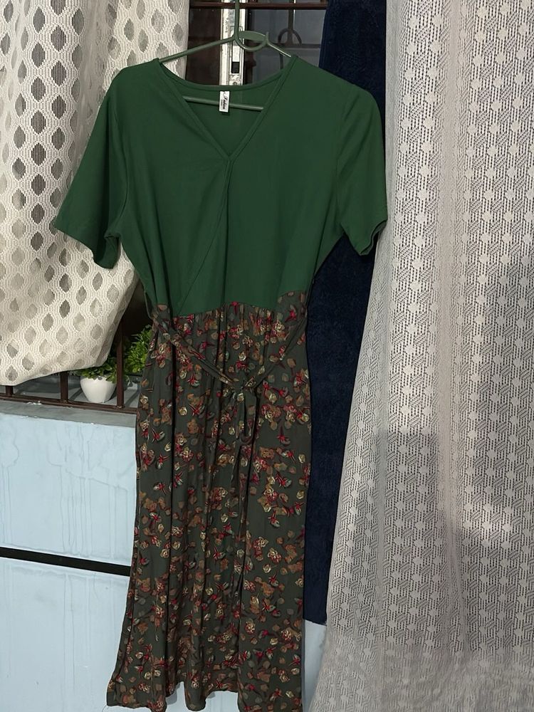 Green Floral Midi Dress