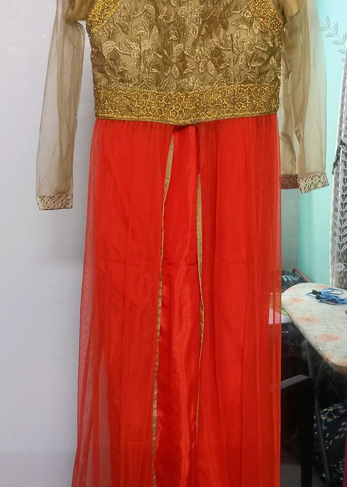 Orange &amp; Gold Embroidered Gown