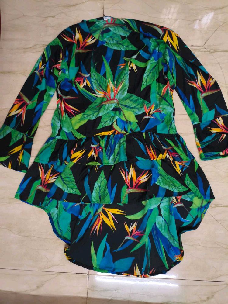 Tropical Floral Print Hi-Lo Dress