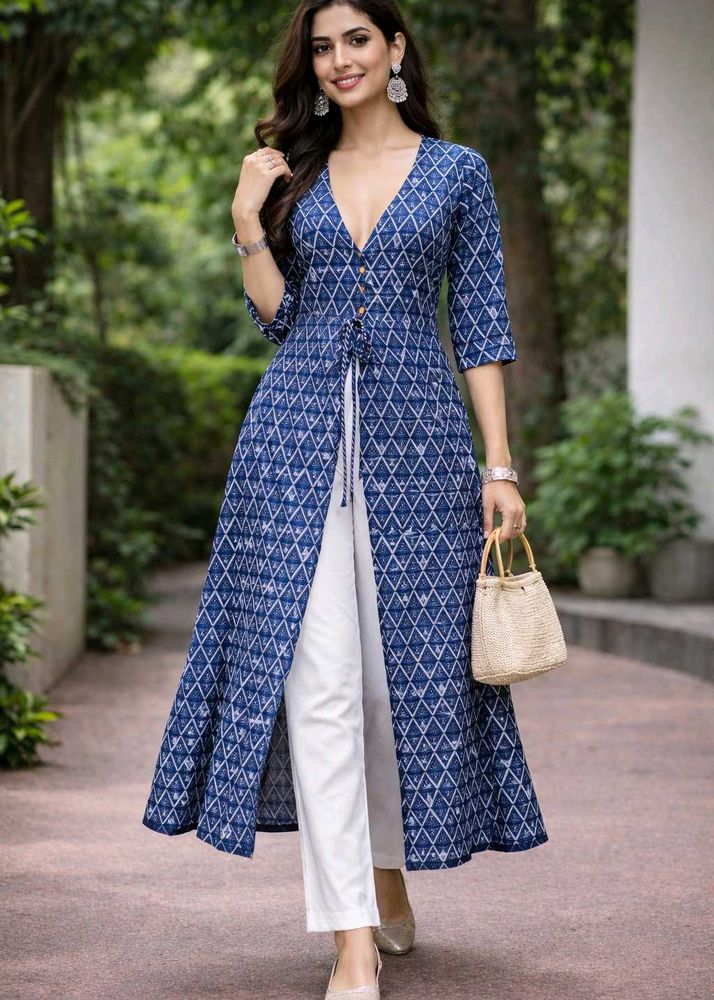 Elegant Blue Printed Kurta Dress