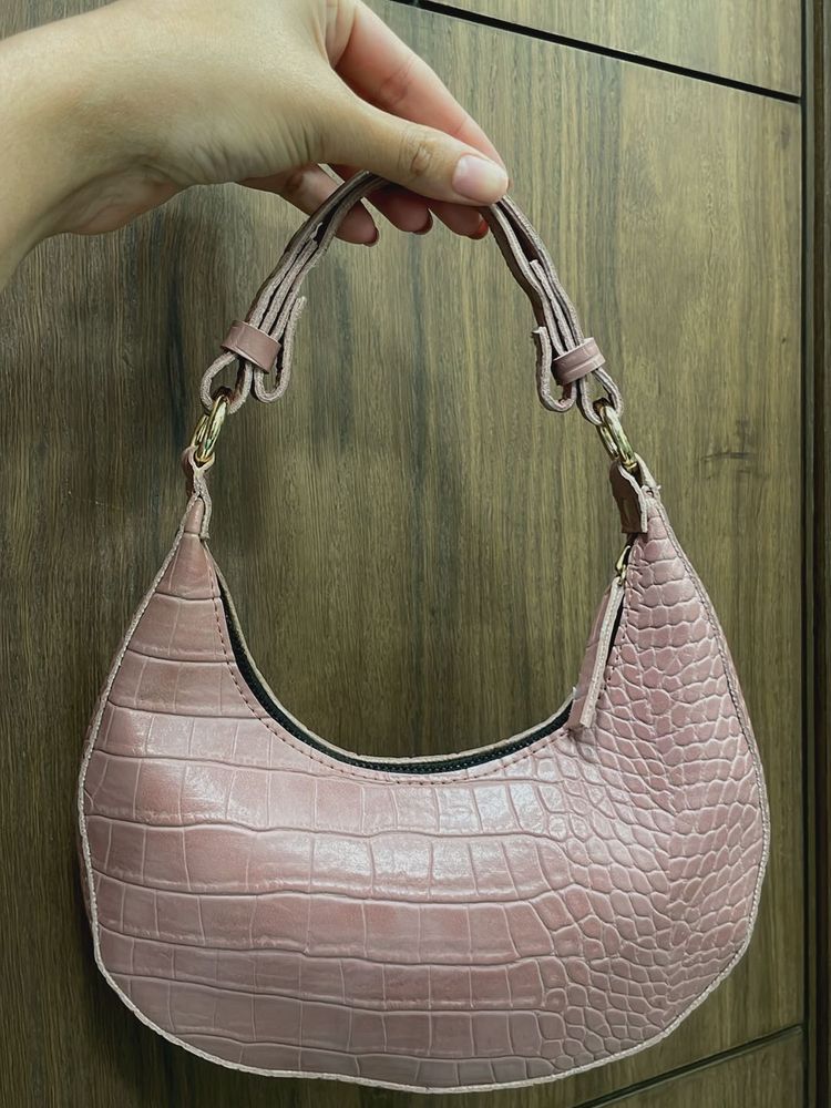 Crocodile Effect Leather Moon  Bag