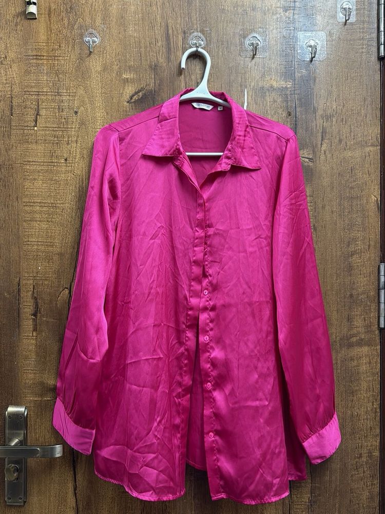 Cover Story Satin Fuchsia Pink Shirt (Medium)